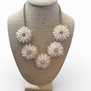 J Crew Blush Pink Dahlia and Rhinestone Necklace